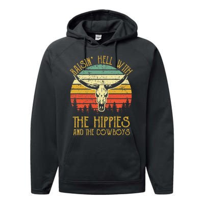 Raisinghell With The Hippies And Cowboys Western Cowhide Performance Fleece Hoodie