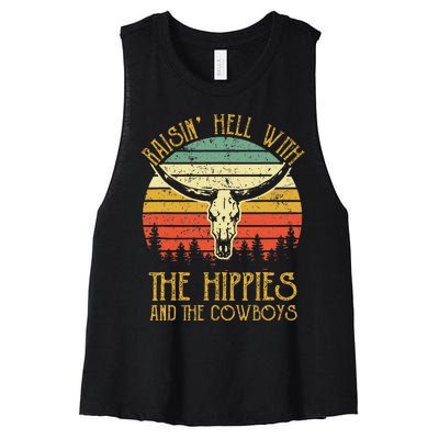 Raisinghell With The Hippies And Cowboys Western Cowhide Women's Racerback Cropped Tank