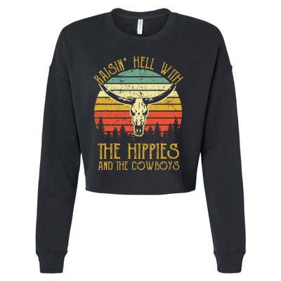 Raisinghell With The Hippies And Cowboys Western Cowhide Cropped Pullover Crew