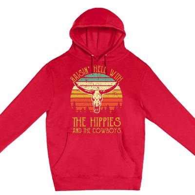 Raisinghell With The Hippies And Cowboys Western Cowhide Premium Pullover Hoodie