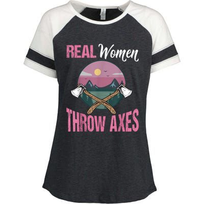 Real Women Throw Axes Graphic Axe Throwing Enza Ladies Jersey Colorblock Tee