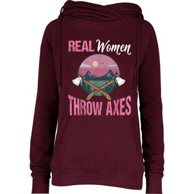 Real Women Throw Axes Graphic Axe Throwing Womens Funnel Neck Pullover Hood