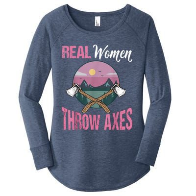 Real Women Throw Axes Graphic Axe Throwing Women's Perfect Tri Tunic Long Sleeve Shirt