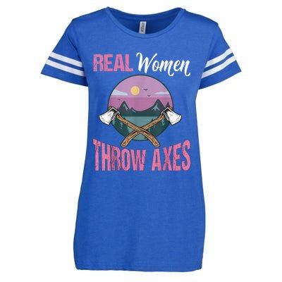 Real Women Throw Axes Graphic Axe Throwing Enza Ladies Jersey Football T-Shirt