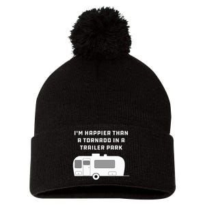 Redneck White Trash Happier Than Tornado In Trailer Park Pom Pom 12in Knit Beanie