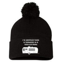 Redneck White Trash Happier Than Tornado In Trailer Park Pom Pom 12in Knit Beanie