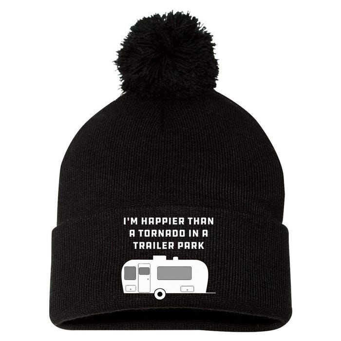 Redneck White Trash Happier Than Tornado In Trailer Park Pom Pom 12in Knit Beanie