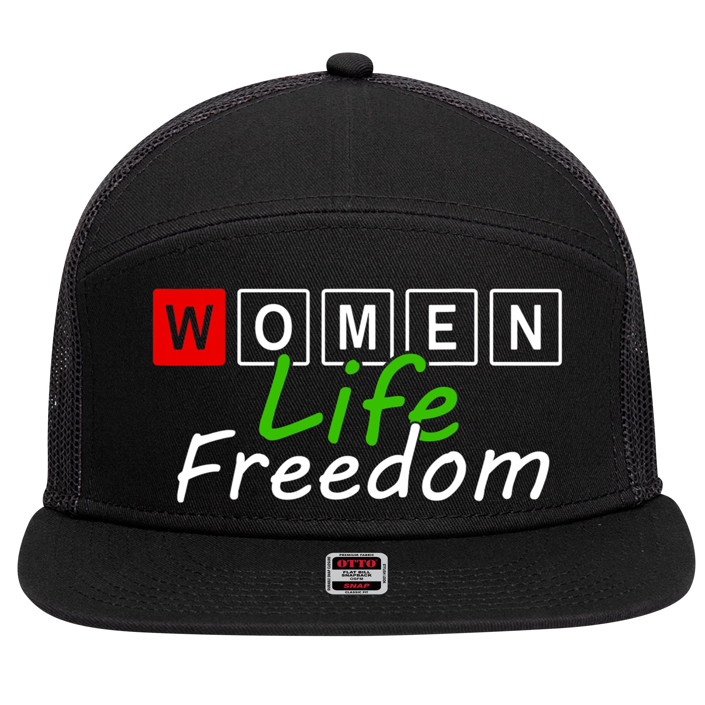 RISE WITH THE WOMEN OF IRAN Women Life Freedom Outfit 7 Panel Mesh Trucker Snapback Hat
