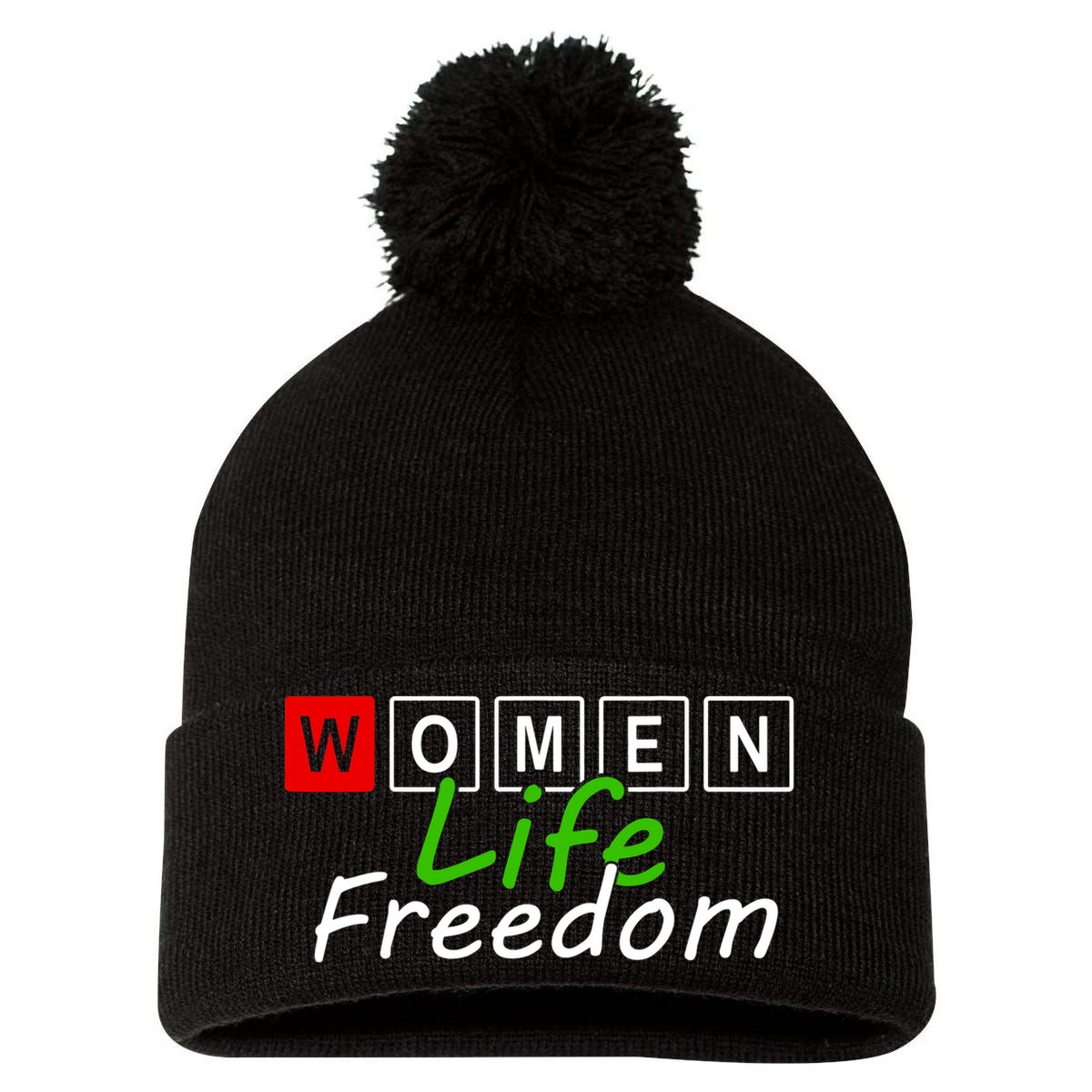RISE WITH THE WOMEN OF IRAN Women Life Freedom Outfit Pom Pom 12in Knit Beanie