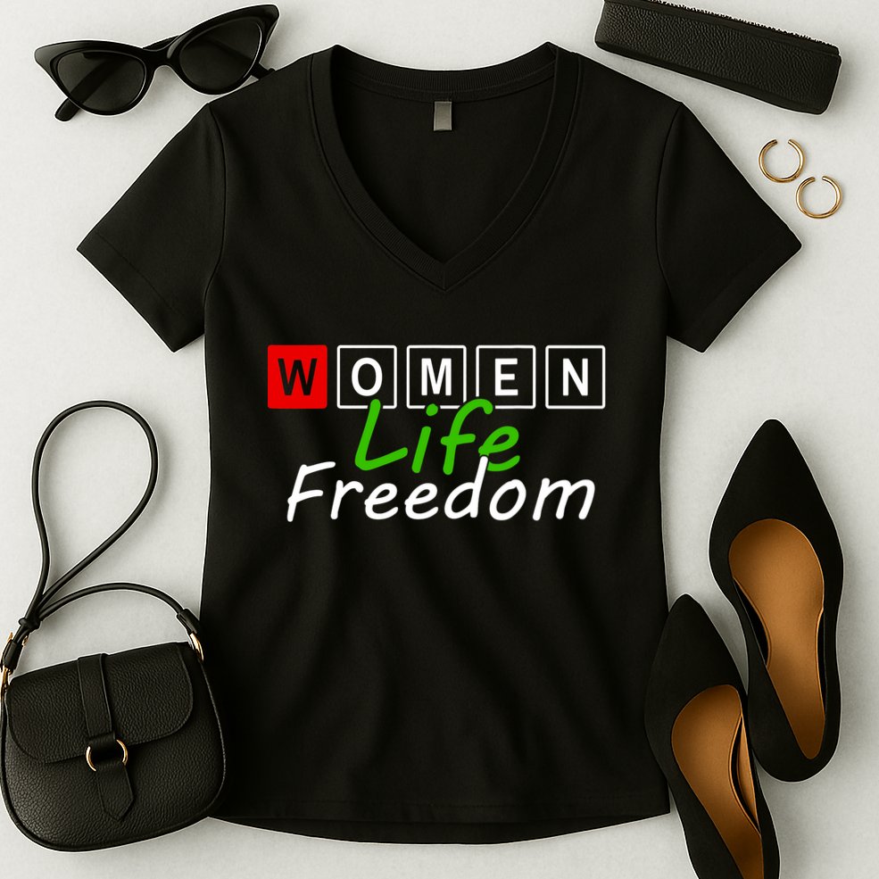 RISE WITH THE WOMEN OF IRAN Women Life Freedom Outfit Women's V-Neck T-Shirt