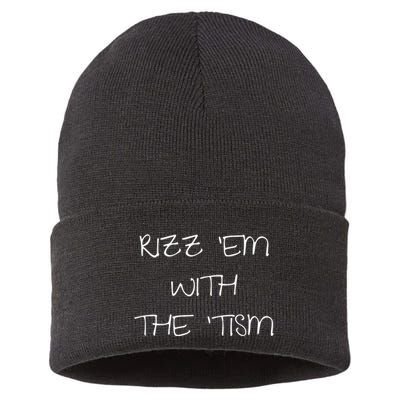 RizzEm With The Tism Funny Saying Sustainable Knit Beanie