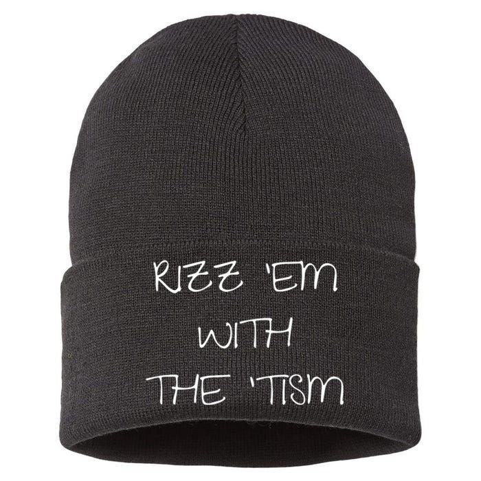 RizzEm With The Tism Funny Saying Sustainable Knit Beanie