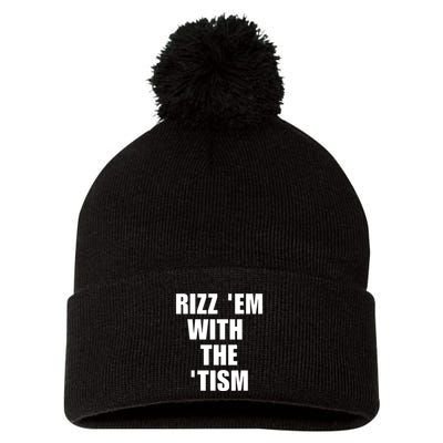 RizzEm With The Tism Funny Saying Pom Pom 12in Knit Beanie