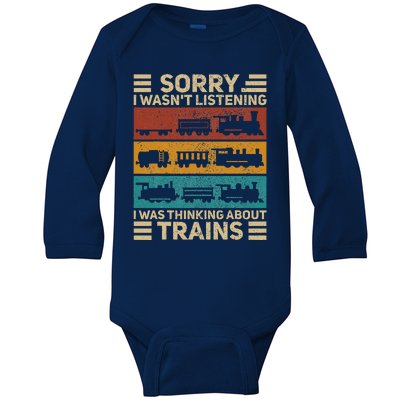 Retro Wagon Train Lover Model Railroad Conductor Funny Train Baby Long Sleeve Bodysuit