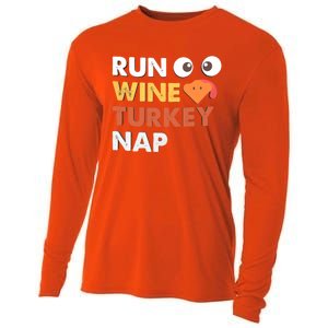 Run Wine Turkey Nap Funny Thanksgiving Dinner Trot Day Gift Great Gift Cooling Performance Long Sleeve Crew