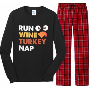 Run Wine Turkey Nap Funny Thanksgiving Dinner Trot Day Gift Great Gift Long Sleeve Pajama Set