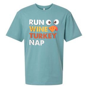 Run Wine Turkey Nap Funny Thanksgiving Dinner Trot Day Gift Great Gift Sueded Cloud Jersey T-Shirt