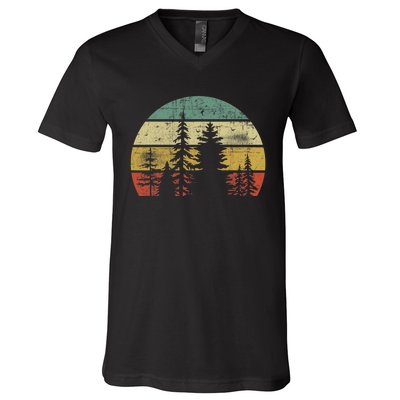 Retro Wildlife Trees Outdoors Nature Forest V-Neck T-Shirt