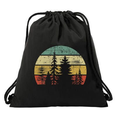 Retro Wildlife Trees Outdoors Nature Forest Drawstring Bag