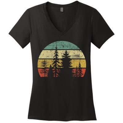 Retro Wildlife Trees Outdoors Nature Forest Women's V-Neck T-Shirt
