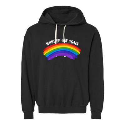 Retro Woke Up Gay Again Rainbow Lgbtq Garment-Dyed Fleece Hoodie