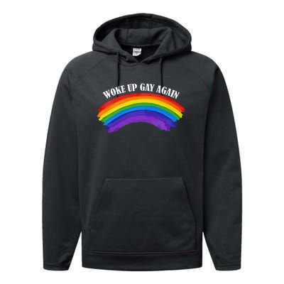 Retro Woke Up Gay Again Rainbow Lgbtq Performance Fleece Hoodie