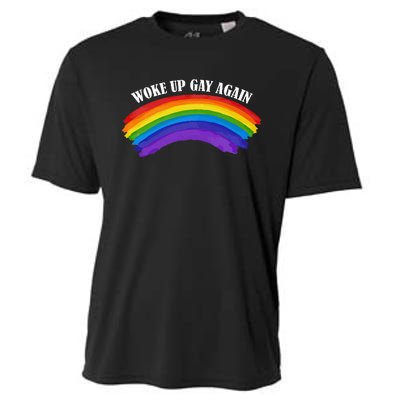 Retro Woke Up Gay Again Rainbow Lgbtq Cooling Performance Crew T-Shirt