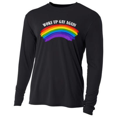 Retro Woke Up Gay Again Rainbow Lgbtq Cooling Performance Long Sleeve Crew