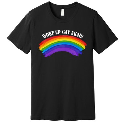 Retro Woke Up Gay Again Rainbow Lgbtq Premium T-Shirt