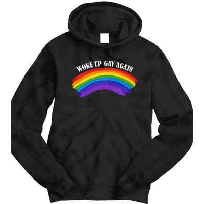 Retro Woke Up Gay Again Rainbow Lgbtq Tie Dye Hoodie