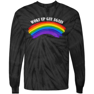 Retro Woke Up Gay Again Rainbow Lgbtq Tie-Dye Long Sleeve Shirt