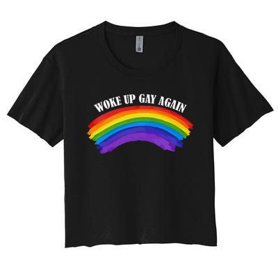 Retro Woke Up Gay Again Rainbow Lgbtq Women's Crop Top Tee