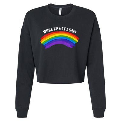 Retro Woke Up Gay Again Rainbow Lgbtq Cropped Pullover Crew