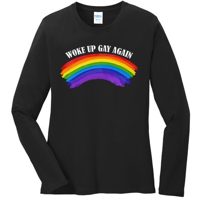 Retro Woke Up Gay Again Rainbow Lgbtq Ladies Long Sleeve Shirt