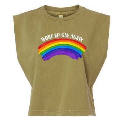 Retro Woke Up Gay Again Rainbow Lgbtq Garment-Dyed Women's Muscle Tee