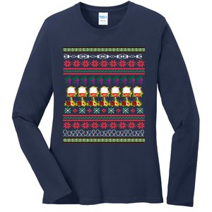 Red Wine Ugly Christmas Ladies Long Sleeve Shirt