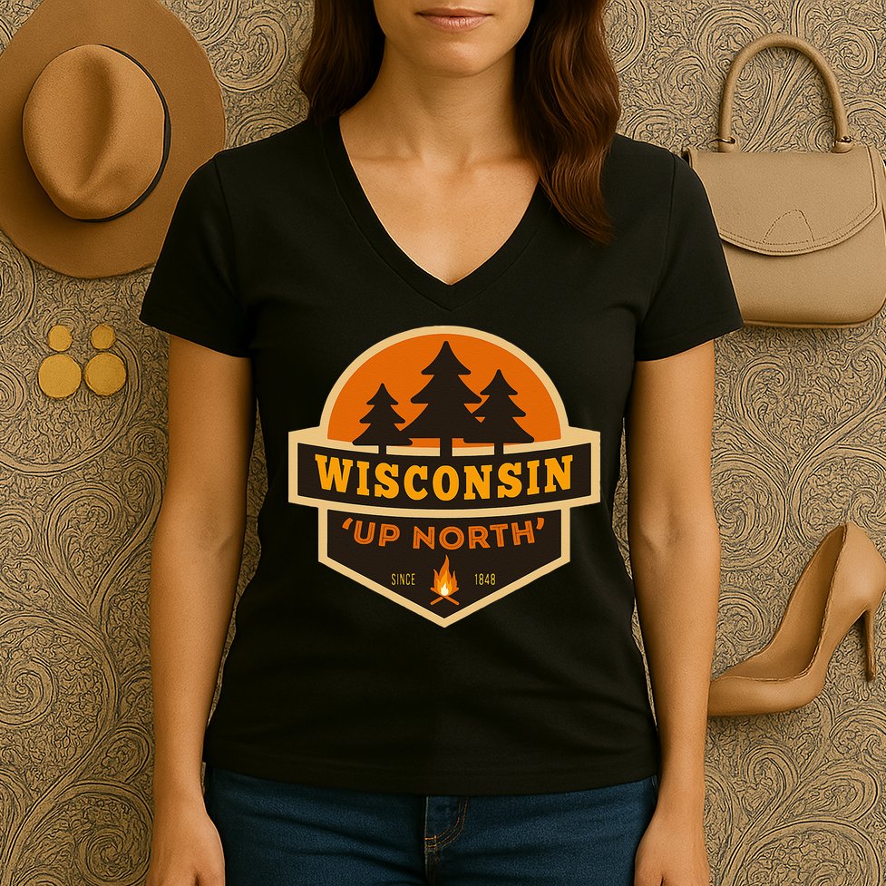 Retro Wisconsin Up North Women's V-Neck T-Shirt