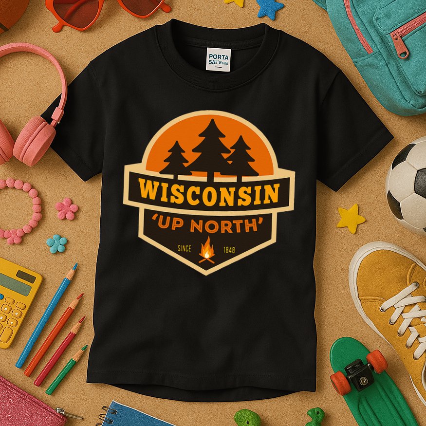 Retro Wisconsin Up North Kids T-Shirt