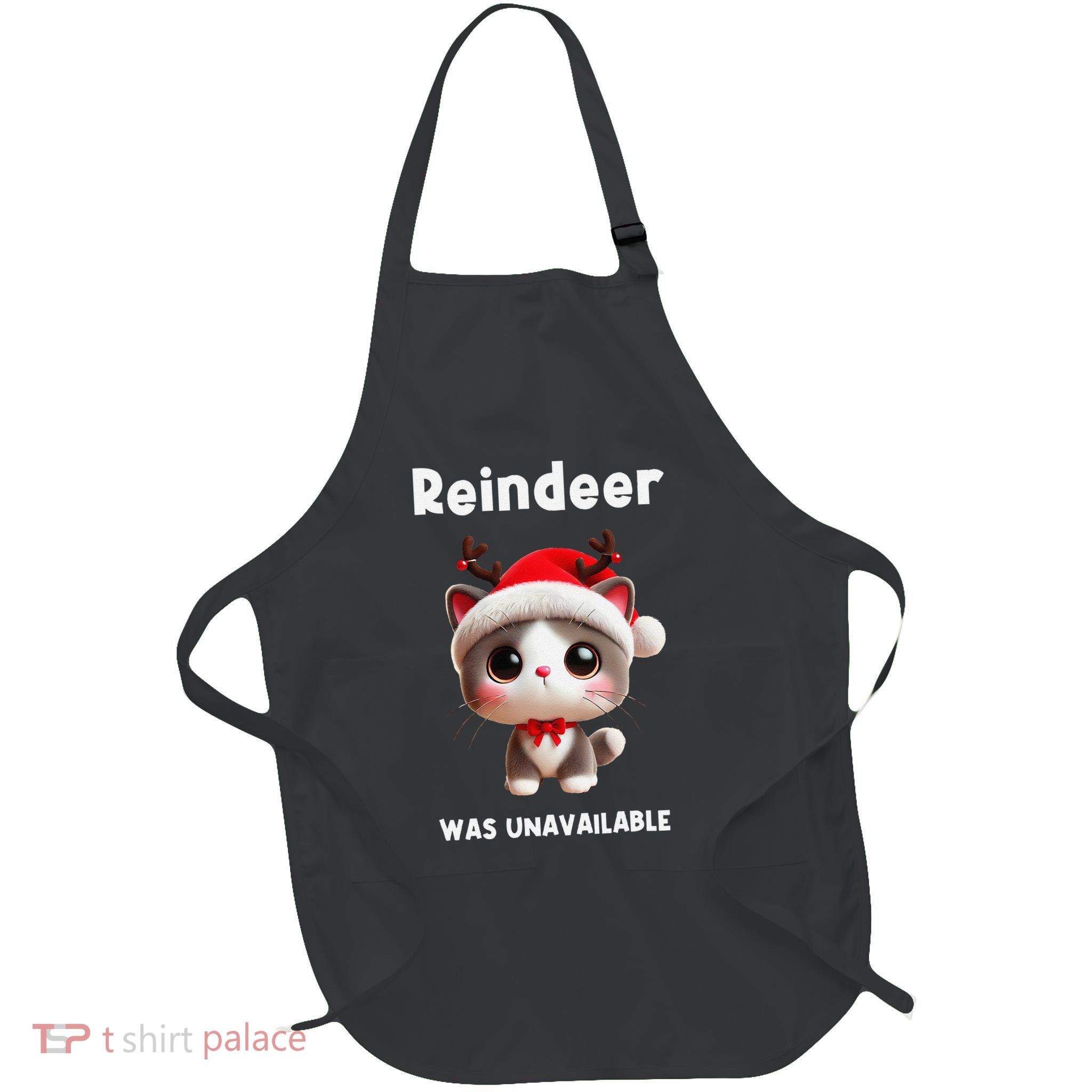 Reindeer Was Unavailable Funny Christmas Cat Design Full-Length Apron With Pockets