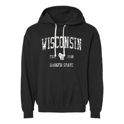 Retro Wisconsin Vintage Sports Garment-Dyed Fleece Hoodie