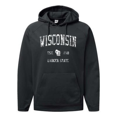 Retro Wisconsin Vintage Sports Performance Fleece Hoodie