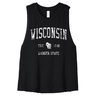 Retro Wisconsin Vintage Sports Women's Racerback Cropped Tank