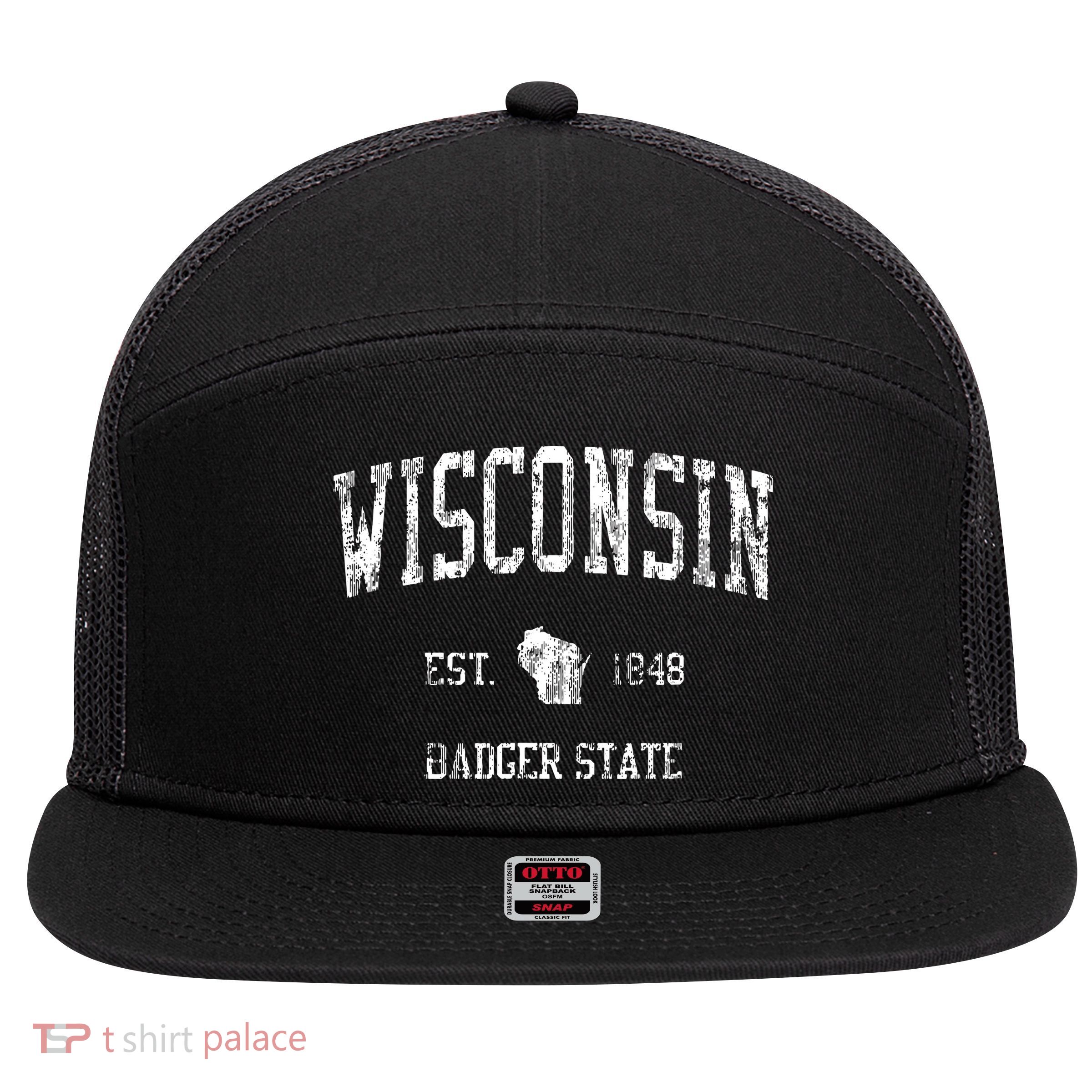 Retro Wisconsin Vintage Sports Design 7 Panel Mesh Trucker Snapback Hat
