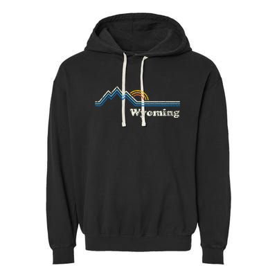 Retro Wyoming Vintage Sunrise Mountains Garment-Dyed Fleece Hoodie