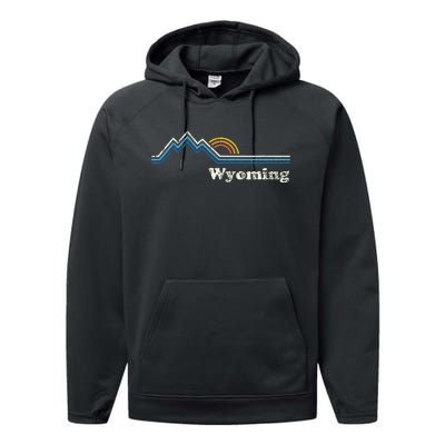 Retro Wyoming Vintage Sunrise Mountains Performance Fleece Hoodie