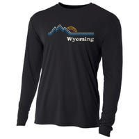 Retro Wyoming Vintage Sunrise Mountains Cooling Performance Long Sleeve Crew