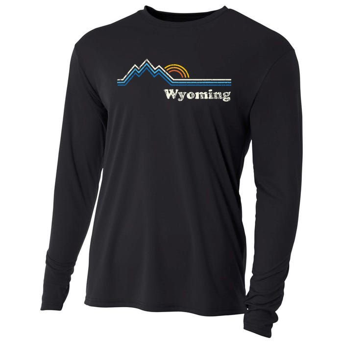 Retro Wyoming Vintage Sunrise Mountains Cooling Performance Long Sleeve Crew