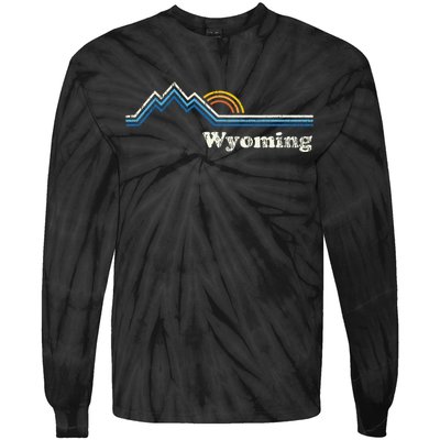 Retro Wyoming Vintage Sunrise Mountains Tie-Dye Long Sleeve Shirt