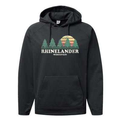 Rhinelander Wi Vintage Throwback Retro 70s Design Performance Fleece Hoodie