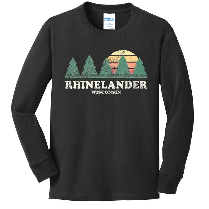 Rhinelander Wi Vintage Throwback Retro 70s Design Kids Long Sleeve Shirt